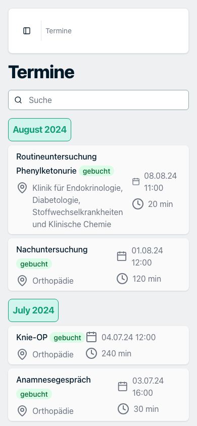 Termin-Ansicht in phellow.community auf dem Smartphone, nach Monat gruppiert.